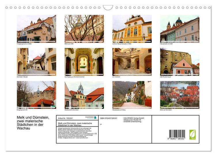 Produktbild: Melk und D&uuml;rnstein, zwei malerische St&auml;dtchen in der Wachau (Wandkalender 2026 DIN A3 quer), CALVENDO Monatskalender