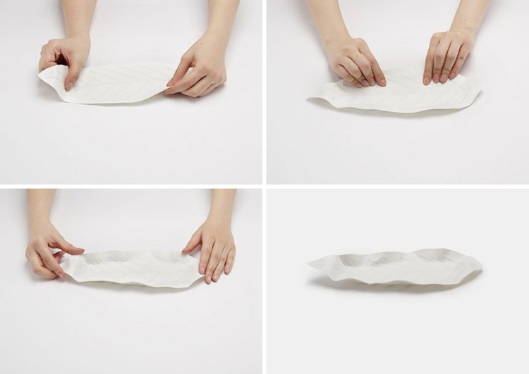 Produktbild: Flexible Hanji-Papierschale Blatt Wei&szlig; &ndash; Ablage / Servierschale aus koreanischem Hanji-