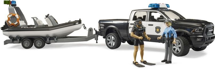 Produktbild: Bruder Dodge RAM 2500 Polizei Pickup, L+S,Anh.,Boot Fertigmodell Nutzfahrzeug Modell