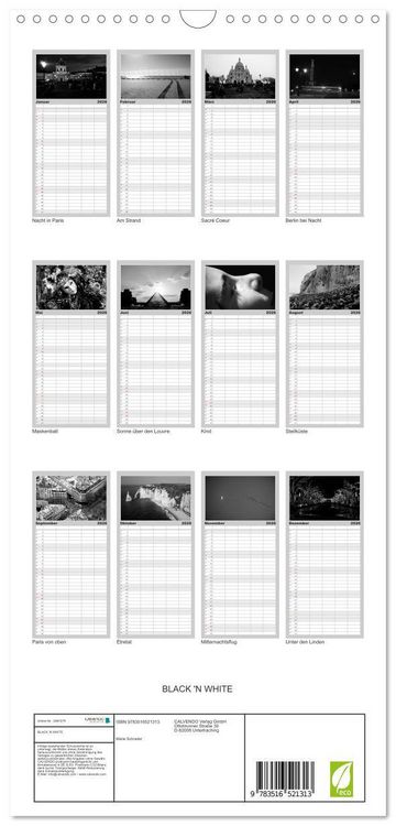 Produktbild: Familienplaner 2026 - BLACK 'N WHITE mit 5 Spalten (Wandkalender, 21 x 45 cm) CALVENDO