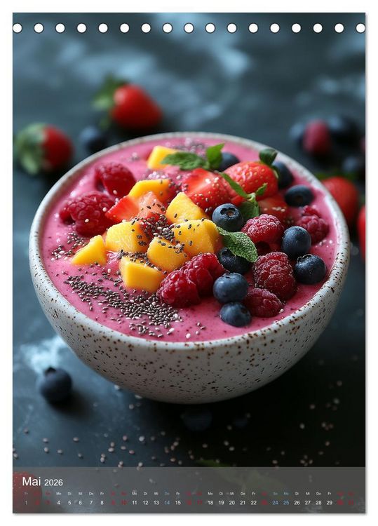 Produktbild: Smoothie Bowls - frisch und fruchtig durchs Jahr (Tischkalender 2026 DIN A5 hoch), CALVENDO Monatskalender