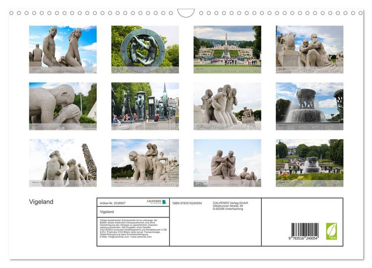 Produktbild: Vigeland (Wandkalender 2026 DIN A3 quer), CALVENDO Monatskalender