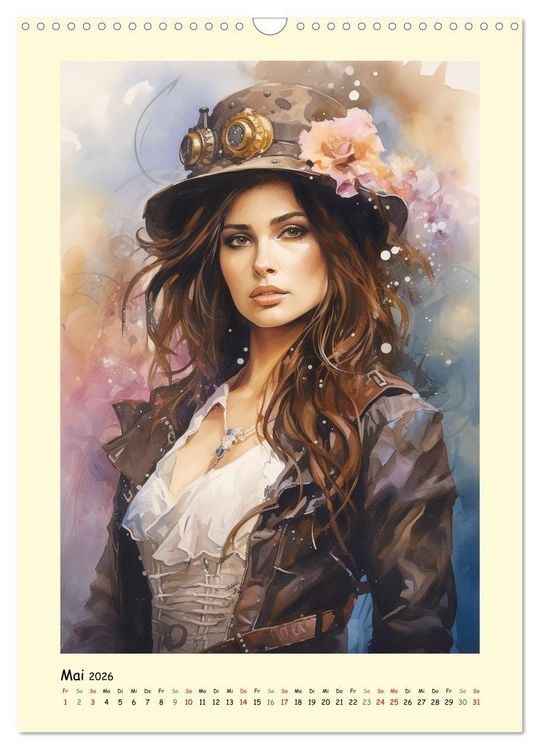 Produktbild: Sch&ouml;ne Steampunk Girls. Retro-&Auml;sthetik im Aquarell-Stil (Wandkalender 2026 DIN A3 hoch), CALVENDO Monatskalender