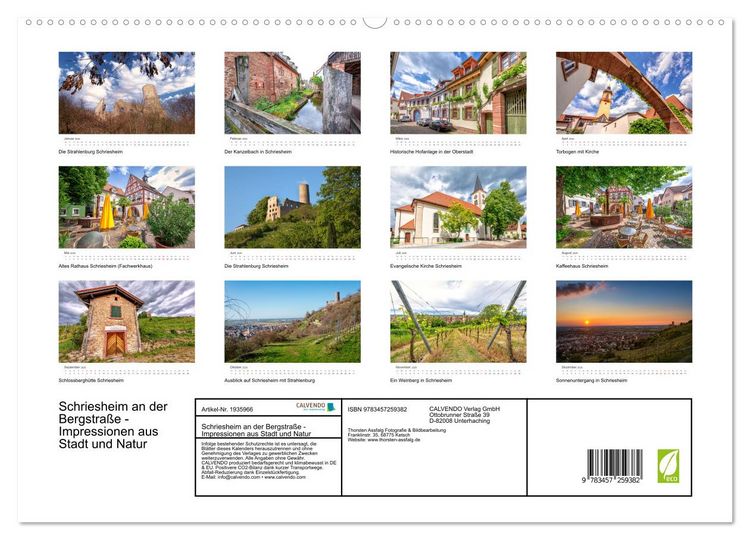 Produktbild: Schriesheim an der Bergstra&szlig;e - Impressionen aus Stadt und Natur (hochwertiger Premium Wandkalender 2026 DIN A2 quer), Kunstdruck in Hochglanz
