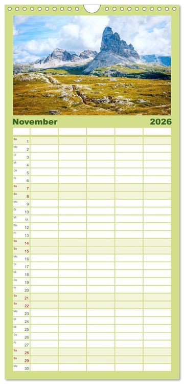 Produktbild: Familienplaner 2026 - Dolomiten - Die wundersch&ouml;nen S&uuml;dalpen in Italien. mit 5 Spalten (Wandkalender, 21 x 45 cm) CALVENDO