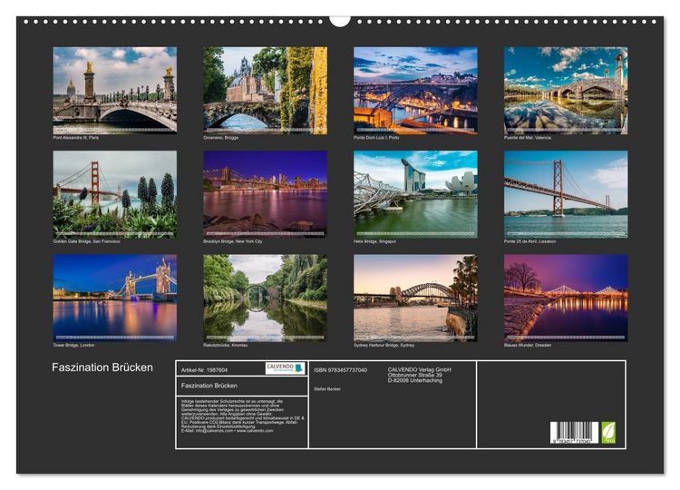 Produktbild: Faszination Br&uuml;cken (Wandkalender 2026 DIN A2 quer), CALVENDO Monatskalender