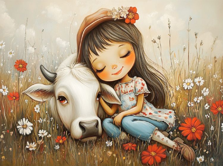 Produktbild: CALVENDO Puzzle Niedliches M&auml;dchen mit Kuh | 2000 Teile Lege-Gr&ouml;&szlig;e 90x67cm Foto-Puzzle f&uuml;r gl&uuml;ckliche Stunden