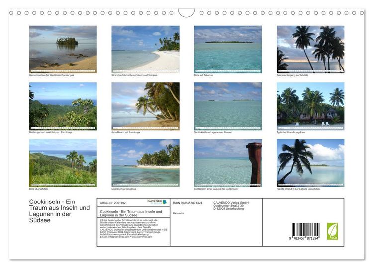 Produktbild: Cookinseln - Ein Traum aus Inseln und Lagunen in der S&uuml;dsee (Wandkalender 2026 DIN A3 quer), CALVENDO Monatskalender