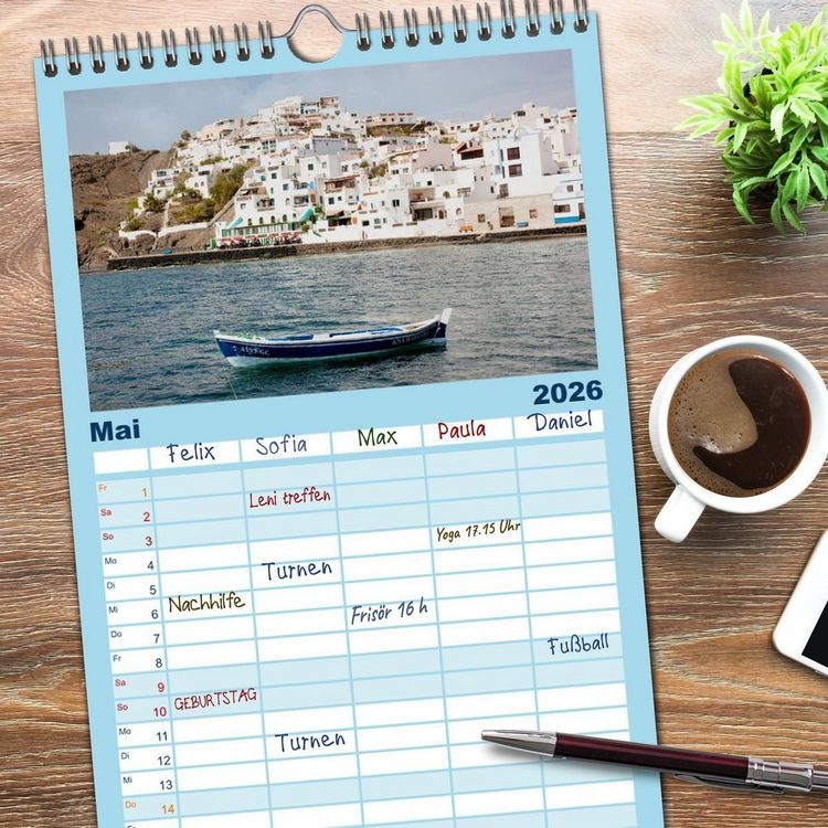 Produktbild: Familienplaner 2026 - Fuerteventura mit 5 Spalten (Wandkalender, 21 x 45 cm) CALVENDO