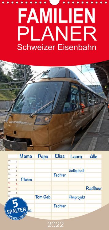 Produktbild: Schweizer Eisenbahn - Familienplaner hoch (Wandkalender 2022 , 21 cm x 45 cm, hoch)