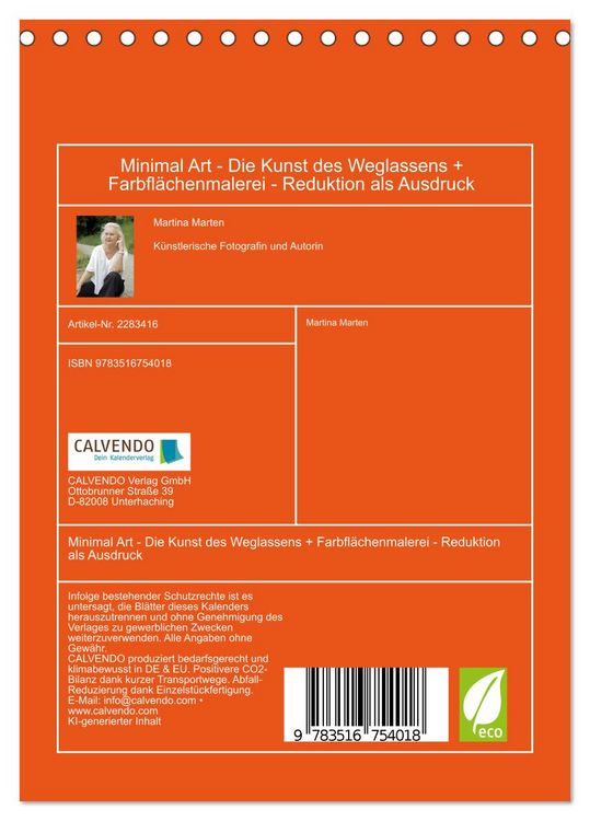 Produktbild: Minimal Art - Die Kunst des Weglassens + Farbfl&auml;chenmalerei - Reduktion als Ausdruck (Tischkalender 2027 DIN A5 hoch), CALVENDO Monatskalender