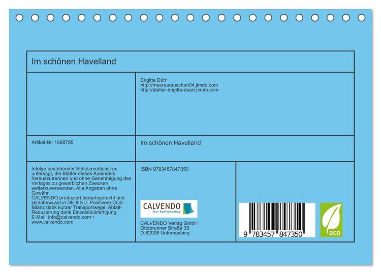 Produktbild: Im sch&ouml;nen Havelland (Tischkalender 2026 DIN A5 quer), CALVENDO Monatskalender