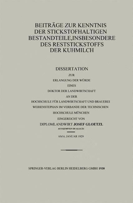 Produktbild: Beitr&auml;ge zur Kenntnis der stickstoffhaltigen Bestandteile, insbesondere des Reststickstoffs der Kuhmilch