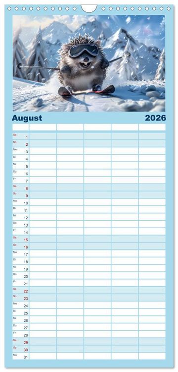 Produktbild: Familienplaner 2026 - Tierisch lustige Skifahrer mit 5 Spalten (Wandkalender, 21 x 45 cm) CALVENDO