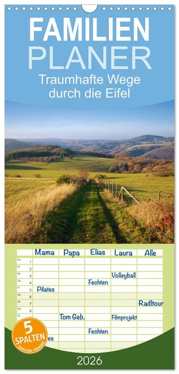 Produktbild: Familienplaner 2026 - Traumhafte Wege durch die Eifel mit 5 Spalten (Wandkalender, 21 x 45 cm) CALVENDO