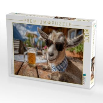 Produktbild: CALVENDO Puzzle Ziege mit Sonnenbrille im bayerischen Biergarten | 1000 Teile Lege-Gr&ouml;&szlig;e 64x48cm Foto-Puzzle f&uuml;r gl&uuml;ckliche Stunden