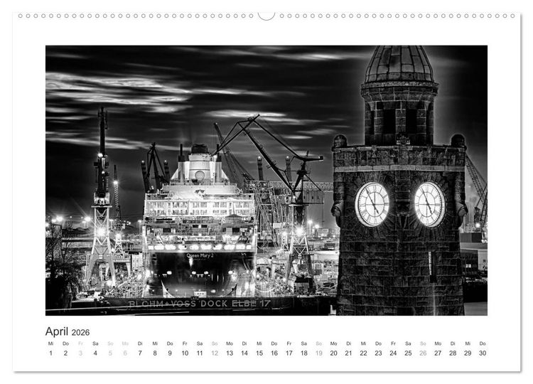 Produktbild: Hamburg in schwarz-weiss (Wandkalender 2026 DIN A2 quer), CALVENDO Monatskalender