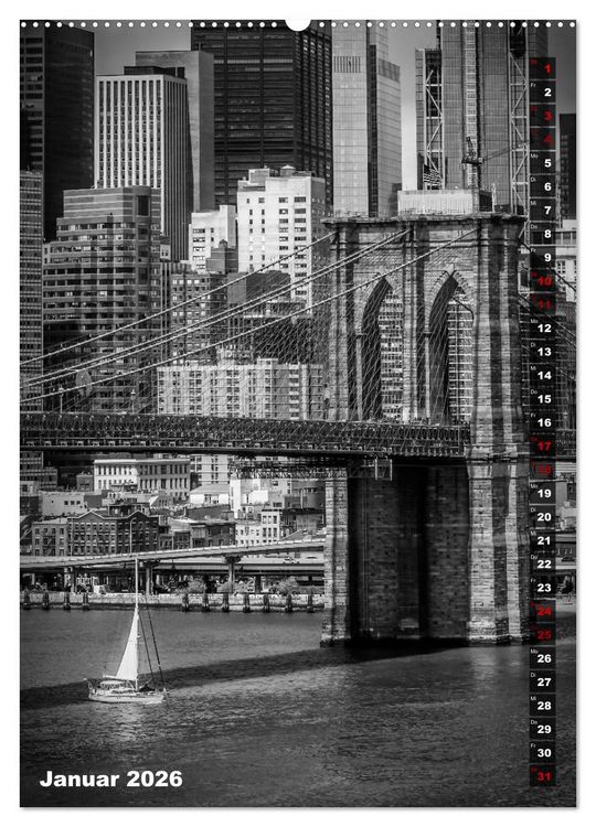 Produktbild: NEW YORK CITY Monochrome Stadtansichten (Wandkalender 2026 DIN A2 hoch), CALVENDO Monatskalender