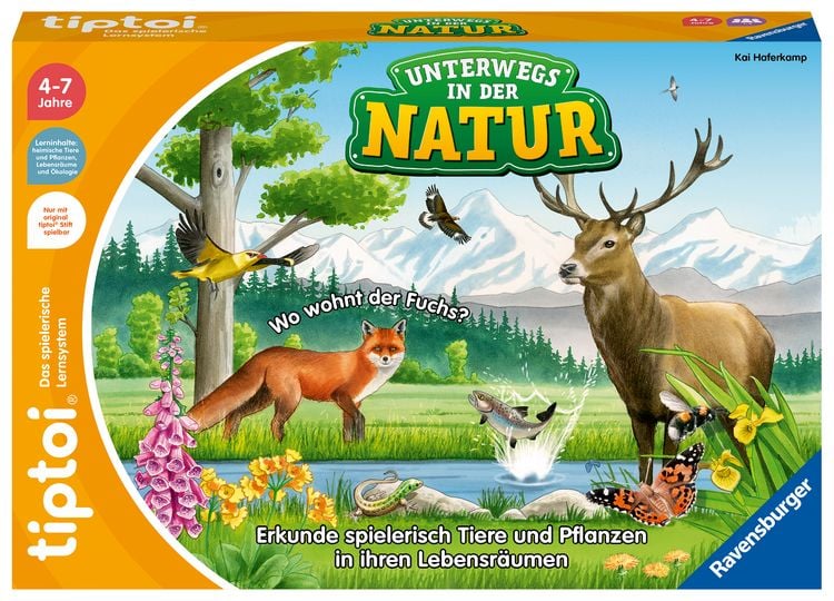 Produktbild: Ravensburger tiptoi Spiel 00121 Unterwegs in der Natur - Heimische Natur und Tiere entdecken, Lernspiel f&uuml;r Kinder ab 4 Jahren, f&uuml;r 1-4 Spieler