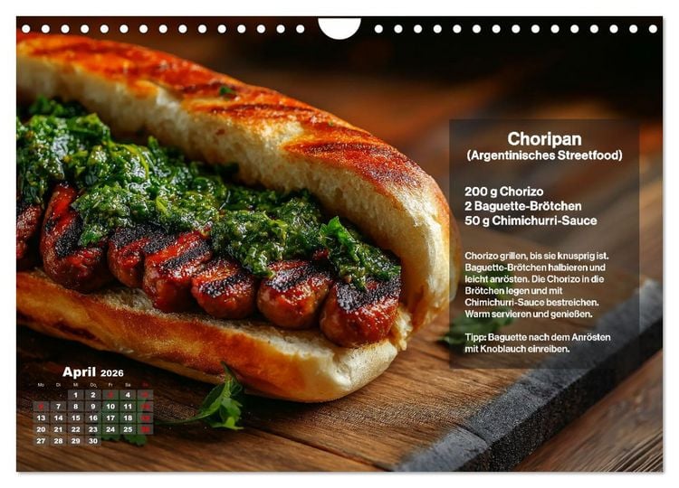 Produktbild: Streetfood Kalender - Einfache Rezepte aus den Stra&szlig;enk&uuml;chen der Welt (Wandkalender 2026 DIN A4 quer), CALVENDO Monatskalender
