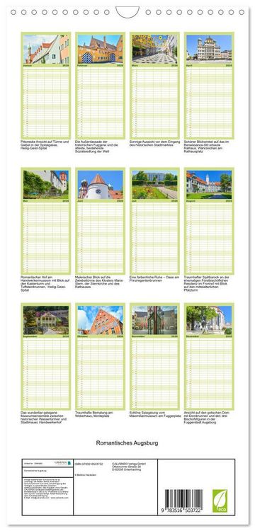 Produktbild: Familienplaner 2026 - Romantisches Augsburg mit 5 Spalten (Wandkalender, 21 x 45 cm) CALVENDO