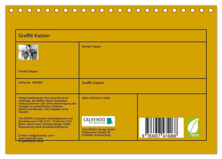 Produktbild: Graffiti Katzen (Tischkalender 2026 DIN A5 quer), CALVENDO Monatskalender