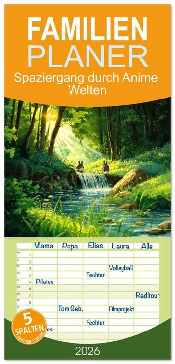 Produktbild: Familienplaner 2026 - Spaziergang durch Anime Welten mit 5 Spalten (Wandkalender, 21 x 45 cm) CALVENDO