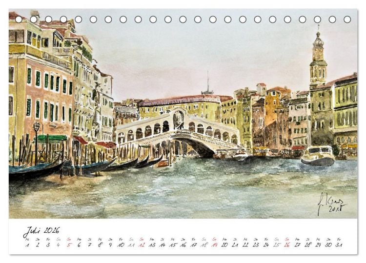 Produktbild: Venedig in stillen Aquarellen (Tischkalender 2026 DIN A5 quer), CALVENDO Monatskalender