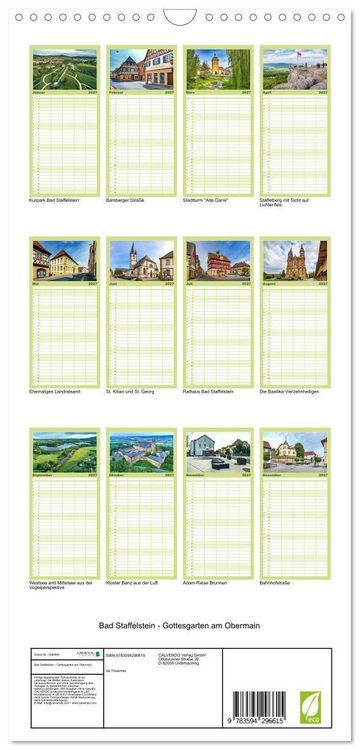 Produktbild: Familienplaner 2027 - Bad Staffelstein - Gottesgarten am Obermain mit 5 Spalten (Wandkalender, 21 x 45 cm) CALVENDO