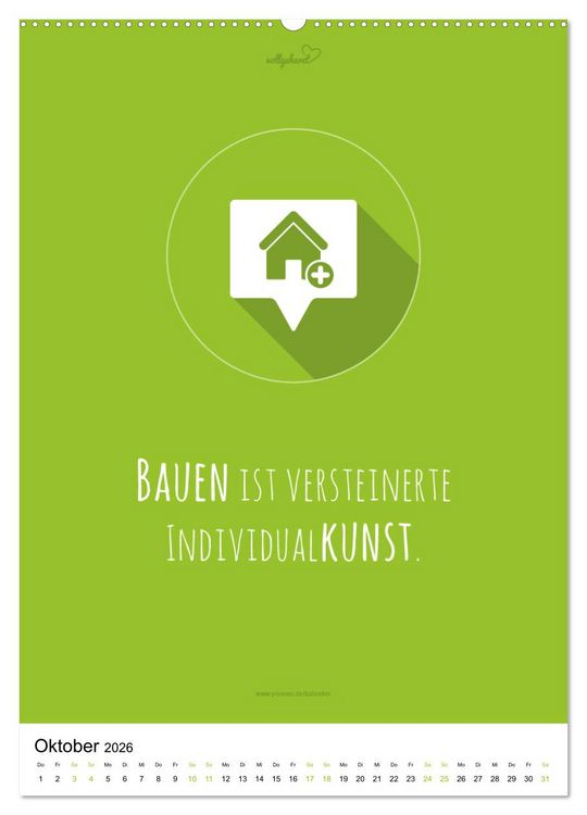Produktbild: vollgeherzt: Der besondere Kalender f&uuml;r Bauherren mit motivierenden Hausbauzitaten (Wandkalender 2026 DIN A2 hoch), CALVENDO Monatskalender