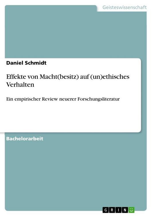 Produktbild: Effekte von Macht(besitz) auf (un)ethisches Verhalten