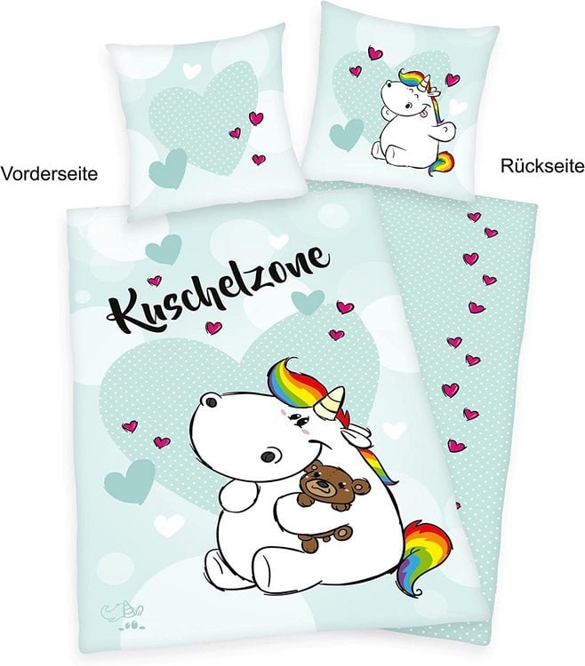 Produktbild: Herding 4401405050 - Pummel & Friends, Bettw&auml;sche-Set, Pummeleinhorn Kuschelzone, Baumwolle, 80x80/135x200 cm
