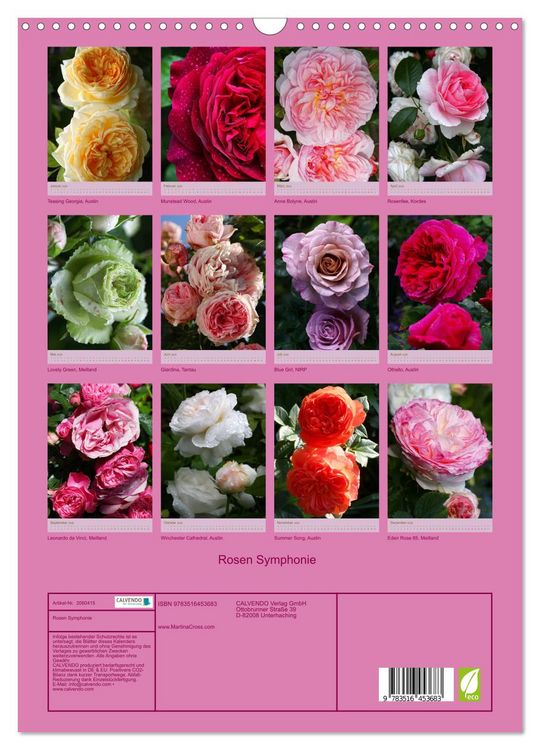 Produktbild: Rosen Symphonie (Wandkalender 2026 DIN A3 hoch), CALVENDO Monatskalender