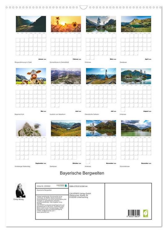 Produktbild: Bayerische Bergwelten (Wandkalender 2026 DIN A2 hoch), CALVENDO Monatskalender