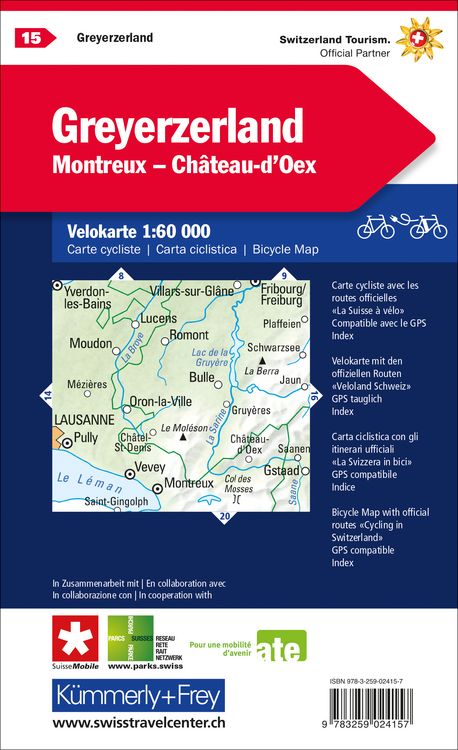 Produktbild: Radwanderkarte Gruy&egrave;re - Montreux - Gstaad mit Ortsindex (15