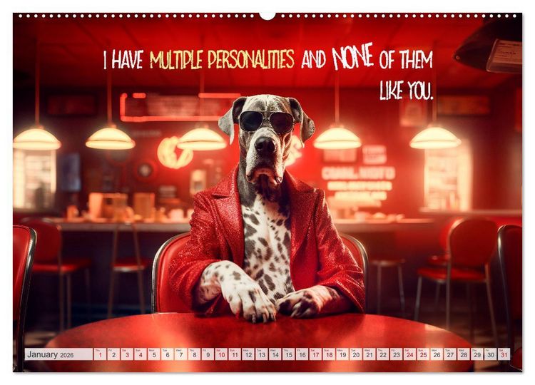 Produktbild: Crazy dogs COOL SAYINGS (Wall Calendar 2026 DIN A2 landscape), CALVENDO 12 Month Wall Calendar