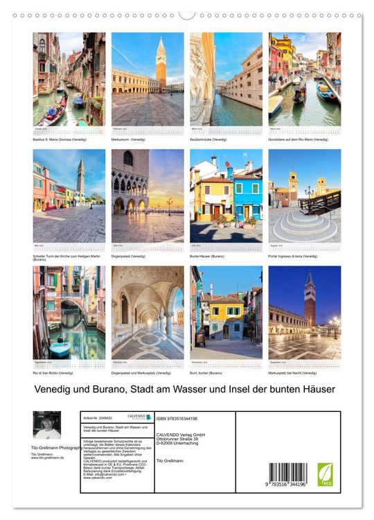 Produktbild: Venedig und Burano, Stadt am Wasser und Insel der bunten H&auml;user (hochwertiger Premium Wandkalender 2026 DIN A2 hoch), Kunstdruck in Hochglanz