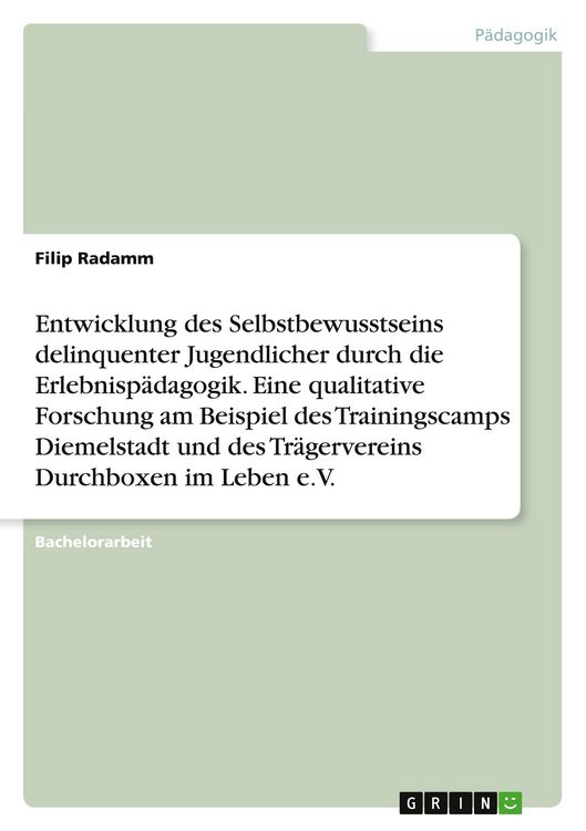 Produktbild: Entwicklung des Selbstbewusstseins delinquenter Jugendlicher durch die Erlebnisp&auml;dagogik. Eine qualitative Forschung am Beispiel des Trainingscamps Diemelstadt und des Tr&auml;gervereins Durchboxen im Leben e.V.