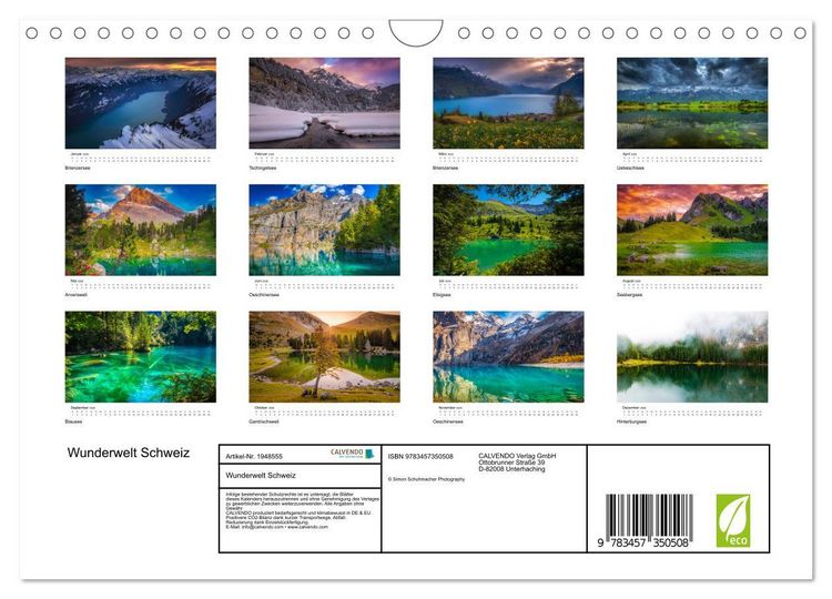 Produktbild: Wunderwelt Schweiz (Wandkalender 2026 DIN A4 quer), CALVENDO Monatskalender