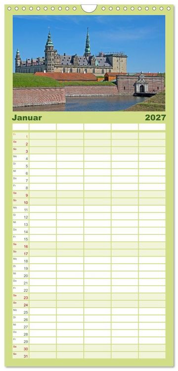 Produktbild: Familienplaner 2027 - Schl&ouml;sser in D&auml;nemark mit 5 Spalten (Wandkalender, 21 x 45 cm) CALVENDO