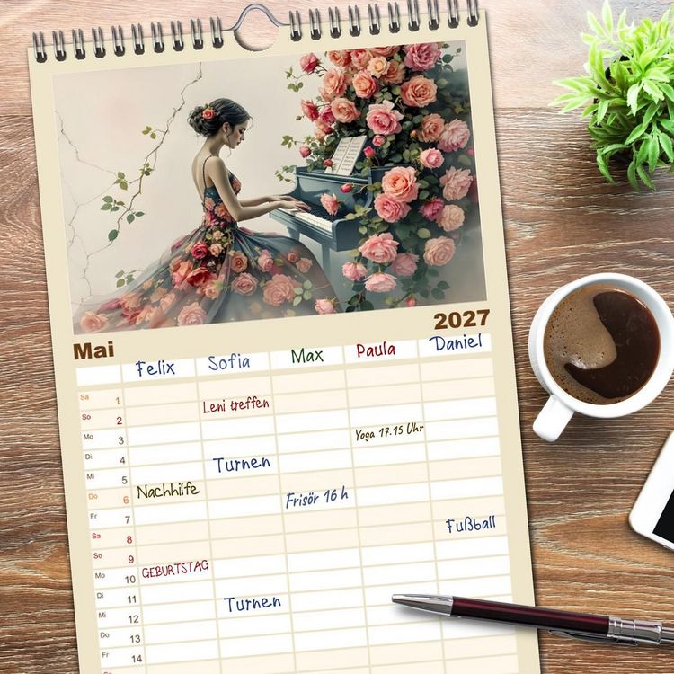 Produktbild: Familienplaner 2027 - Piano der Tr&auml;ume mit 5 Spalten (Wandkalender, 21 x 45 cm) CALVENDO