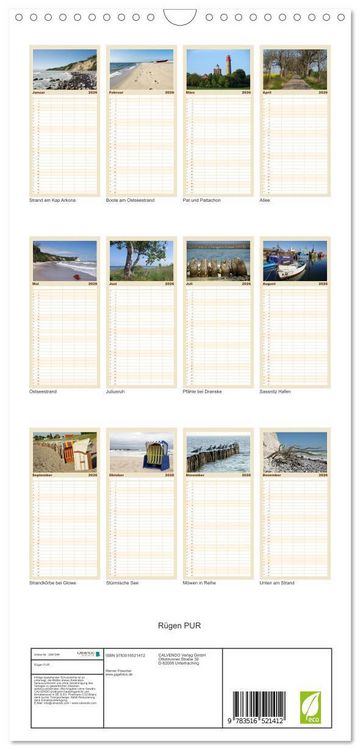 Produktbild: Familienplaner 2026 - R&uuml;gen PUR mit 5 Spalten (Wandkalender, 21 x 45 cm) CALVENDO
