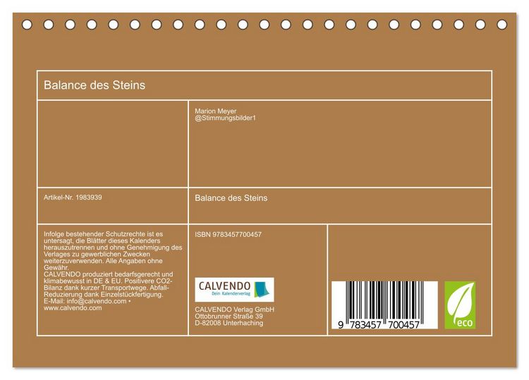 Produktbild: Balance des Steins (Tischkalender 2026 DIN A5 quer), CALVENDO Monatskalender