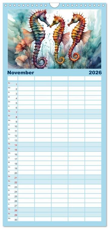 Produktbild: Familienplaner 2026 - Meereskreaturen - Lebendige Unterwasserwelt mit 5 Spalten (Wandkalender, 21 x 45 cm) CALVENDO