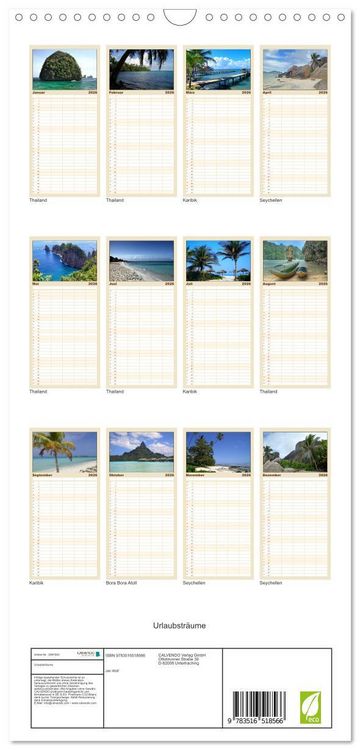 Produktbild: Familienplaner 2026 - Urlaubstr&auml;ume mit 5 Spalten (Wandkalender, 21 x 45 cm) CALVENDO