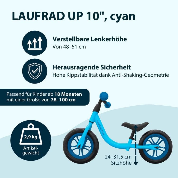 Produktbild: HUDORA 10927 - Laufrad Up 10 cyan/midnight, f&uuml;r Kinder ab 18 Monaten