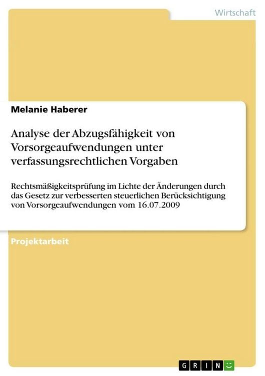 Produktbild: Analyse der Abzugsf&auml;higkeit von Vorsorgeaufwendungen unter verfassungsrechtlichen Vorgaben
