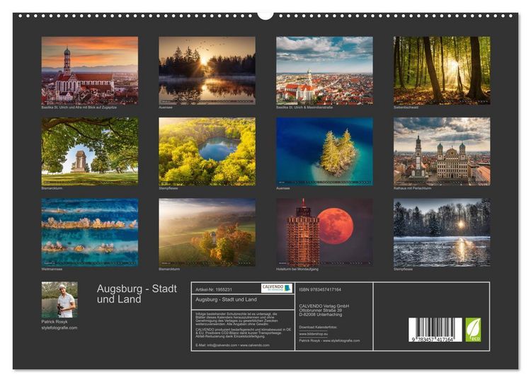 Produktbild: Augsburg - Stadt und Land (hochwertiger Premium Wandkalender 2026 DIN A2 quer), Kunstdruck in Hochglanz