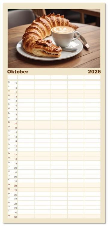 Produktbild: Familienplaner 2026 - Tierische Croissants mit 5 Spalten (Wandkalender, 21 x 45 cm) CALVENDO