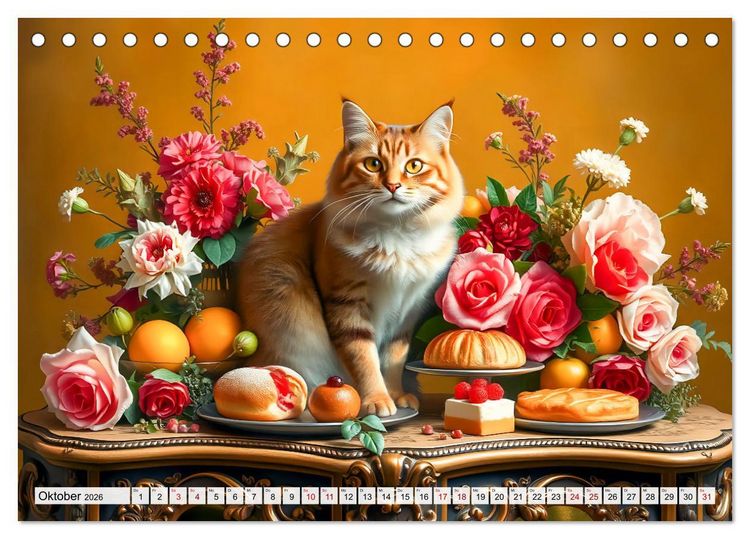 Produktbild: Klassische Katzenportr&auml;ts - Katzen in opulenten Stillleben (Tischkalender 2026 DIN A5 quer), CALVENDO Monatskalender